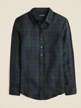 J.Crew Drapey Button-Up Shirt Black Watch Tartan XXL